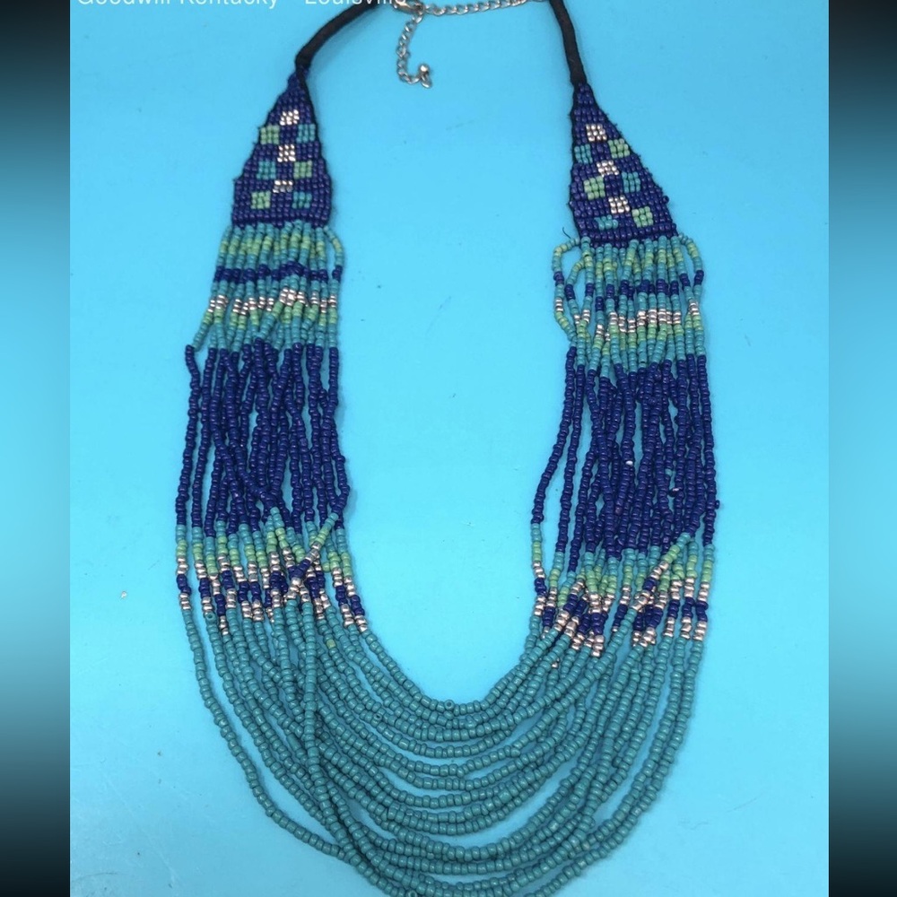 Artisan Handmade Native American Blue and Green Beaded Necklace
